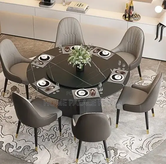 Dining Set: 6 Seater Marble Top Dining Table With 360° Turn Table