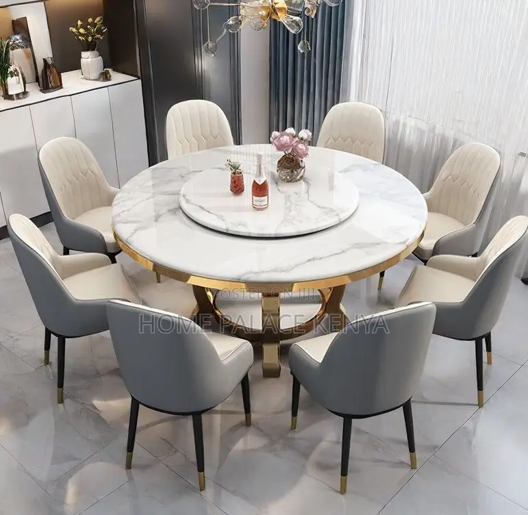 Dining Set: 6 Seater Marble Top Dining Table With 360° Turn Table