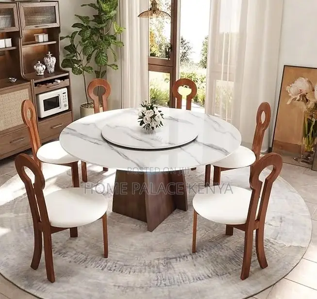 Dining Set: 6 Seater Marble Top Dining Table With 360° Turn Table