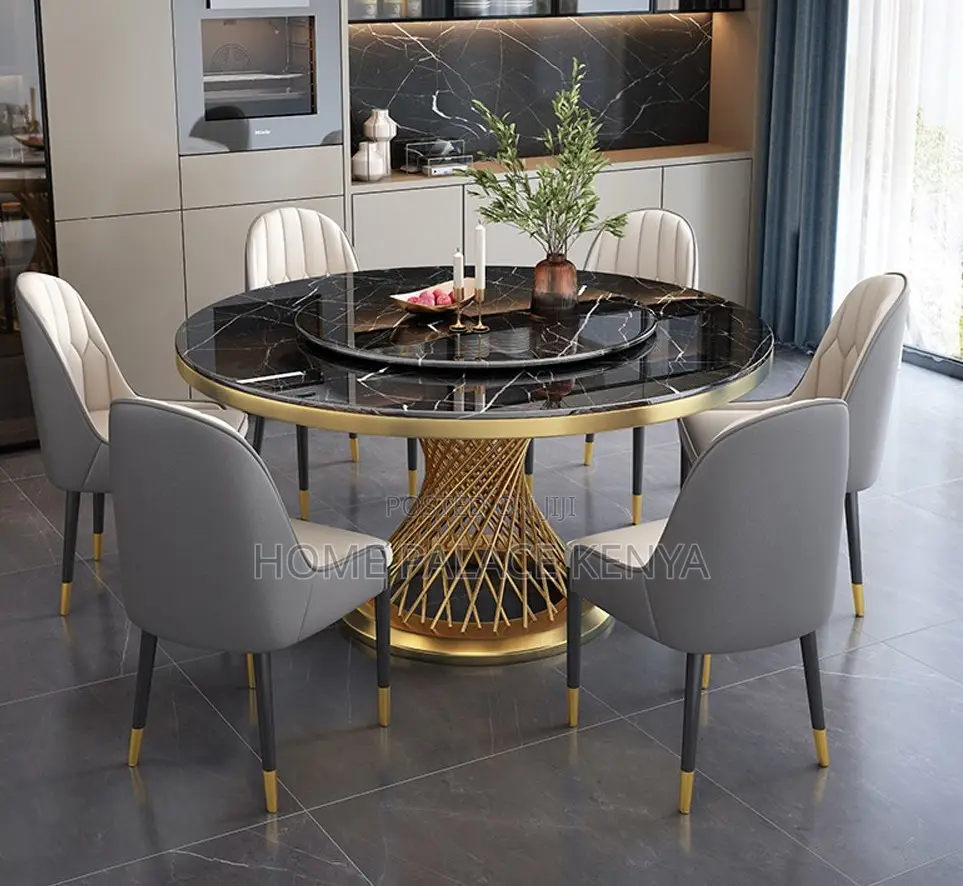 Dining Set: 6 Seater Marble Top Dining Table With 360° Turn Table