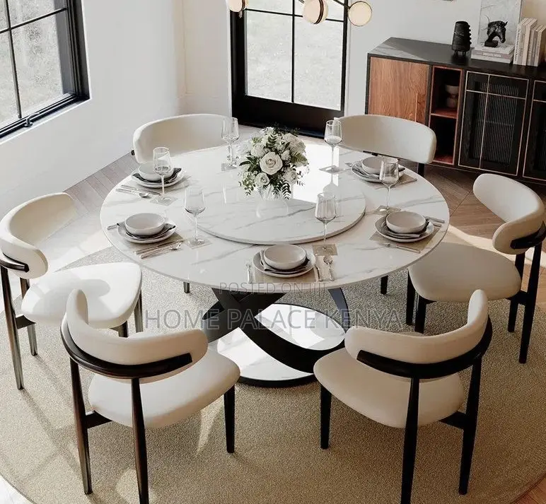 Dining Set: 6 Seater Marble Top Dining Table With 360° Turn Table