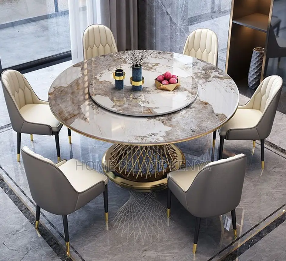 Dining Set: 6 Seater Marble Top Dining Table With 360° Turn Table