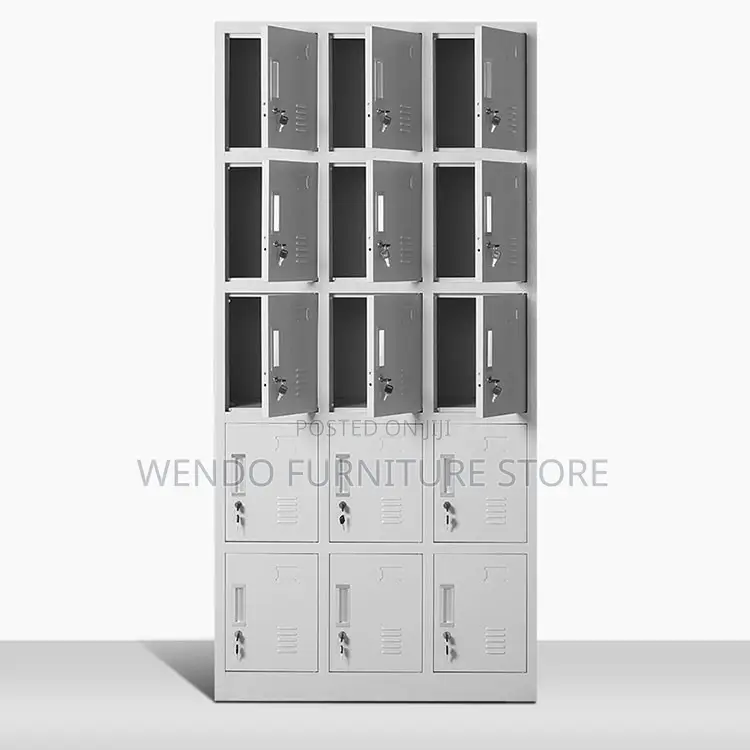 Office Cabinet; Gray Executive Cabinet With 12 Lockable Drawers
