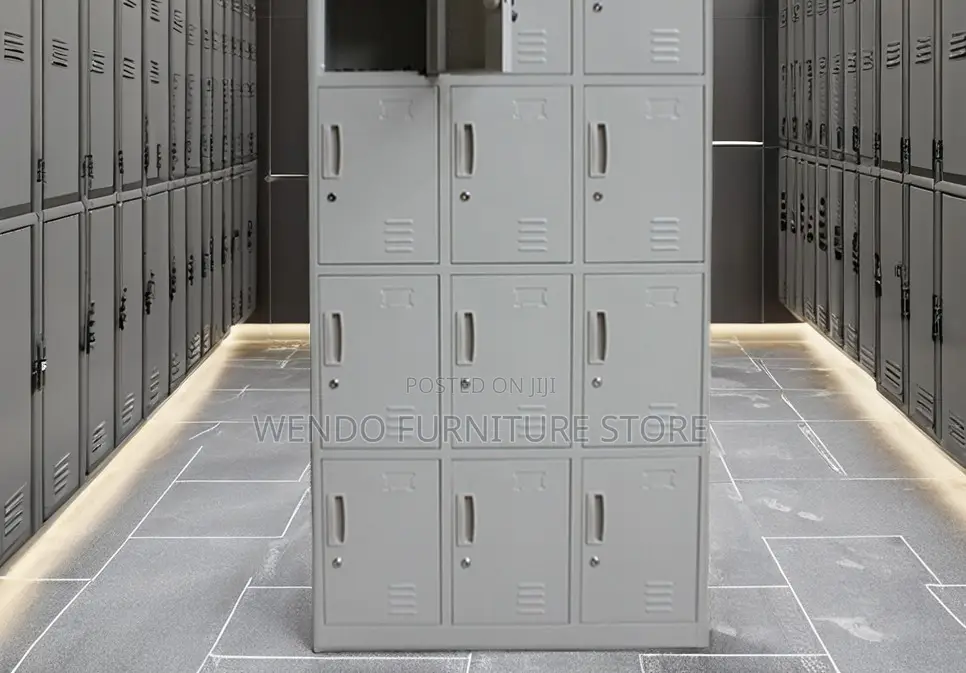 Office Cabinet; Gray Executive Cabinet With 12 Lockable Drawers