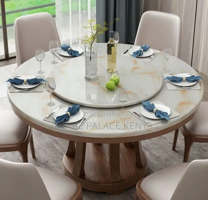 Dining Set: 6 Seater Marble Top Dining Table With 360° Turn Table