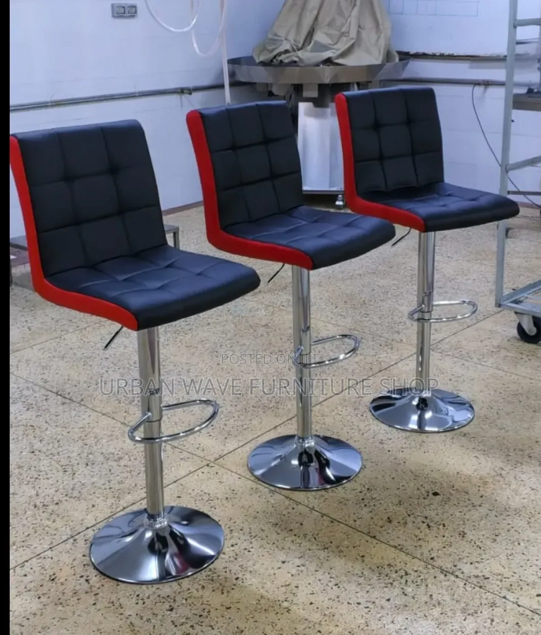 Red Black Adjustable Kitchen Stools