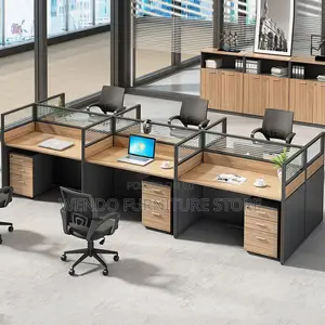 Office Workstation; Six Users MDF Brown Office Workstations