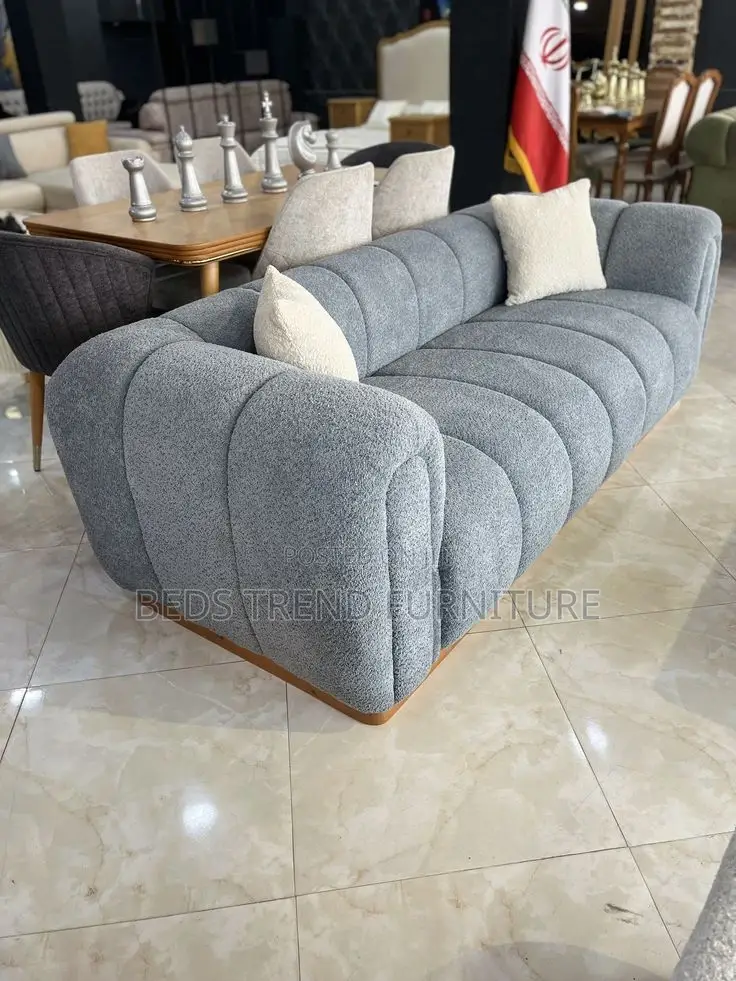 3 Seater Stylish Gray Curved Sofa
