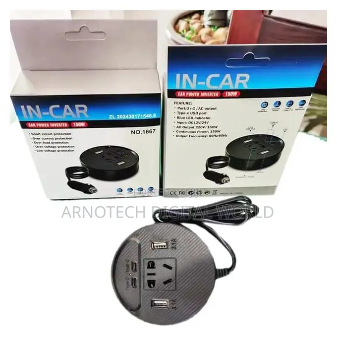 Car Power Inverter 150w Dc 12v -Ac 220v 2usb+2type-C Universal Socket