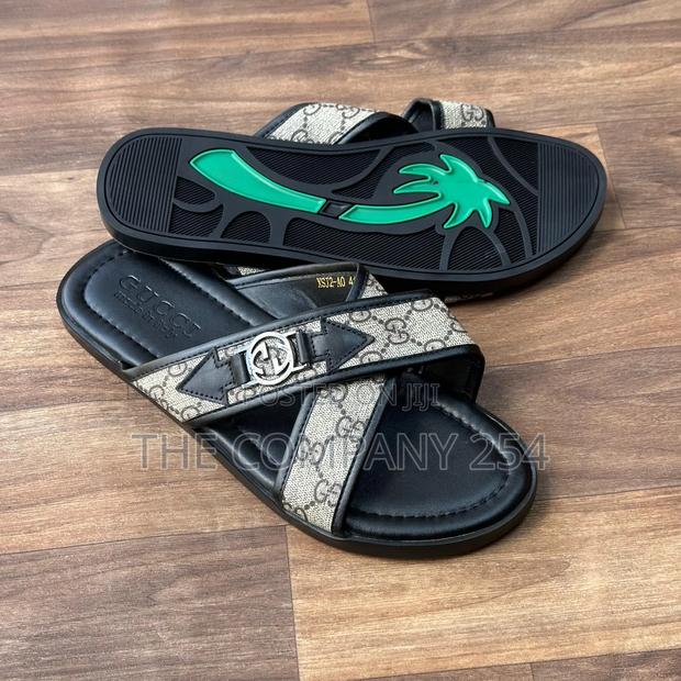 Quality Casual Leather Designer Men Slides Open Shoes - thumbnail 8