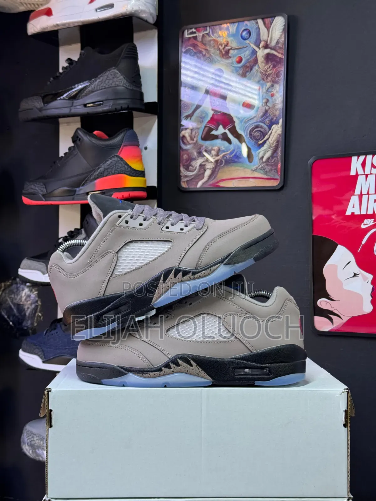 . Nike Jordan 5 Retro Low PSG Shoes in a Pumice and Game Royal