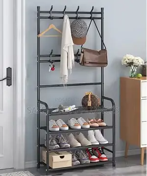 Portable Shoe Rack Organizer With Coat Hanger