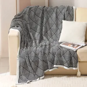 Bohemian Knitted Throw Blanket With Tassels