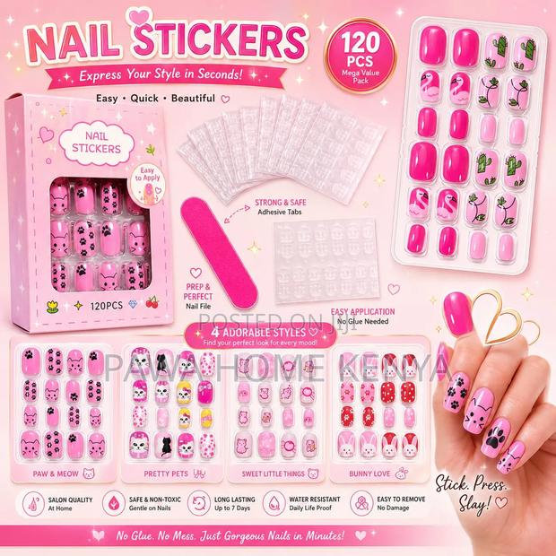 120/24pcs/Box Kids Cartoon Pattern Wearing Fake Nails