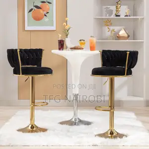 Vc12b Black Velvet Bar Stool With Gold Base | Luxury Velvet Bar Stool