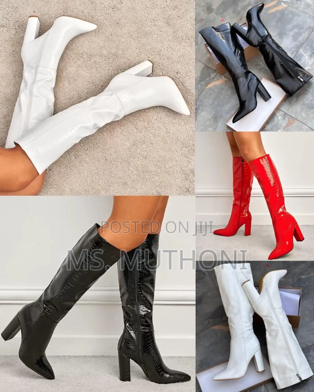 Alexoo Black / Red / White Crocodile Print High Heel Boots. 37-42