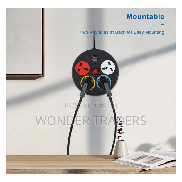 *Round Extension Cord With 4 Sockets Outlets,