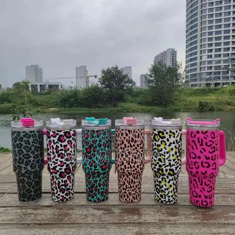 1200ml Leopard Print Large Capacity Vacuum Insulated S Steel Tumbler,