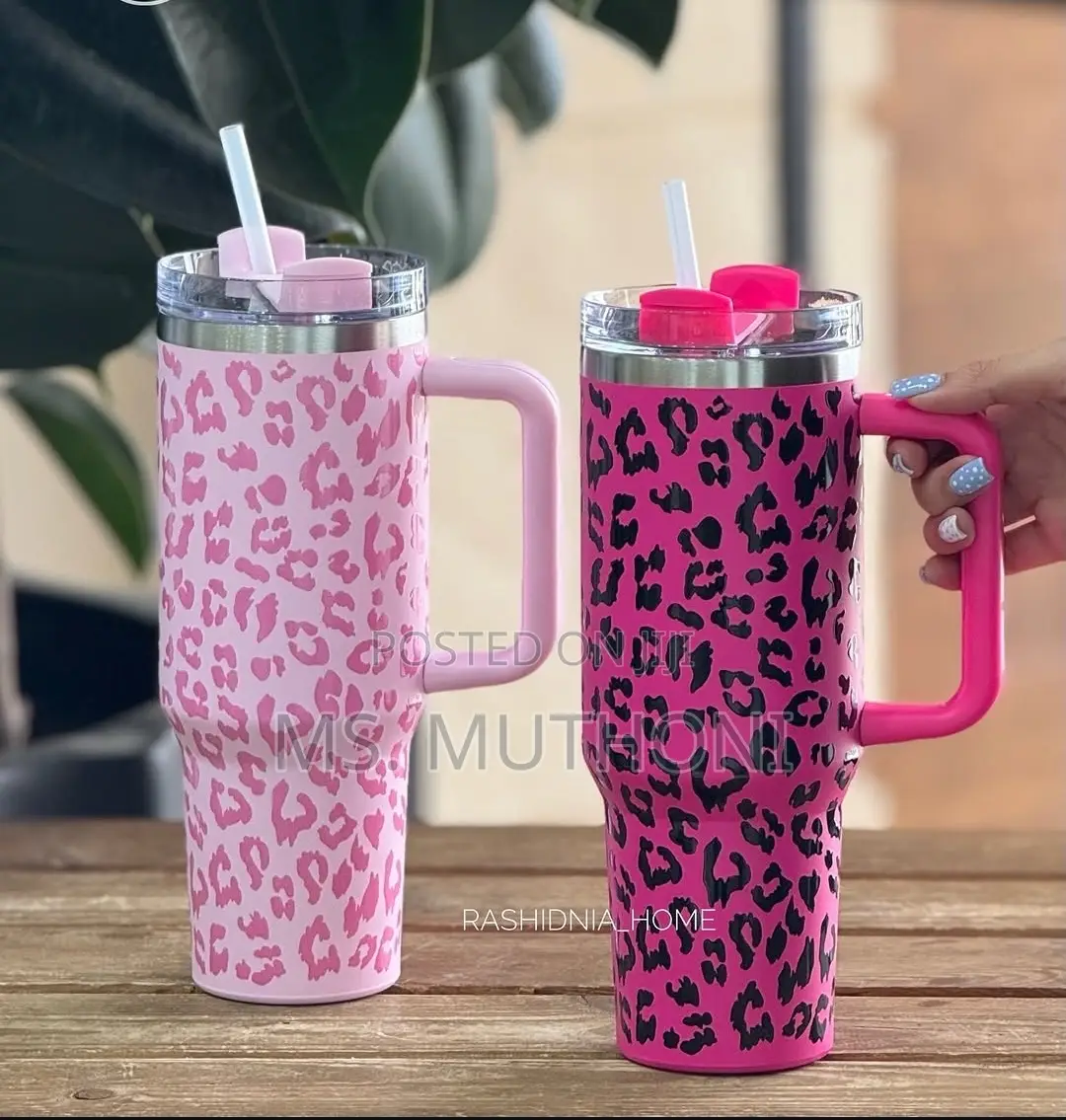 1200ml Leopard Print Large Capacity Vacuum Insulated S Steel Tumbler,