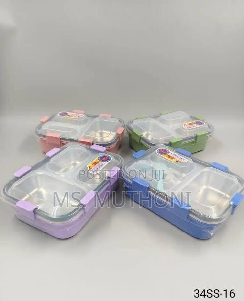 Modern Leak Proof 3 Grid Stainless Steel Insert Lunch Box - thumbnail 2