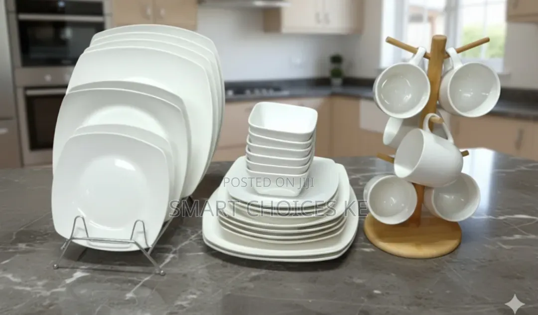 30pcs Ceramic Square Plain Dinner Set