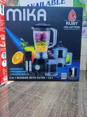 *Mika 3in1 Blender, With Grinder, Chopper Ss Filter, 400w, Black