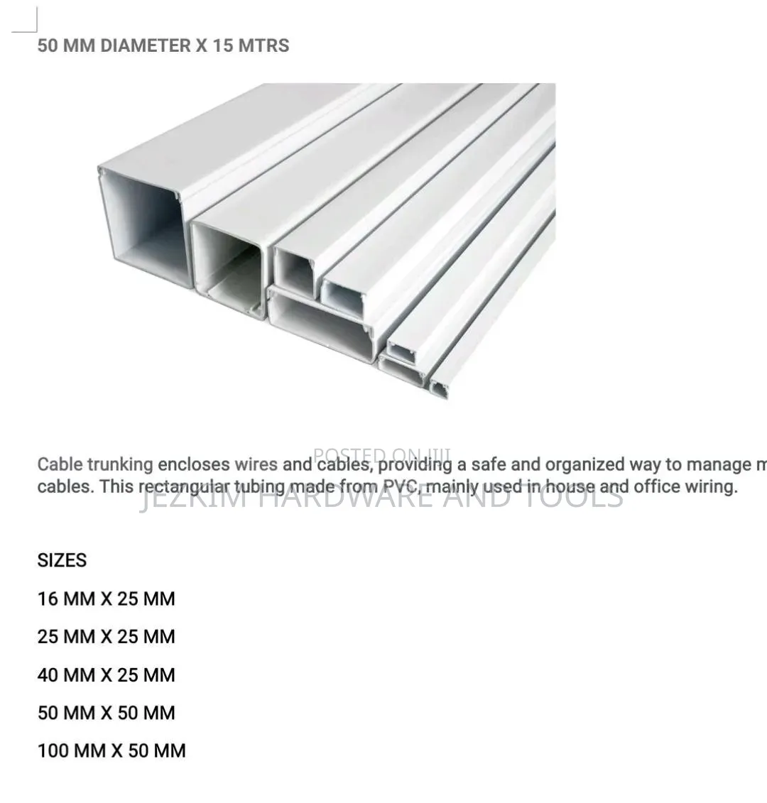 Trunking 25mm×16mm×2900,40mm×25mm×2900,50mm×50mm×2900,100mm×50mm×2900