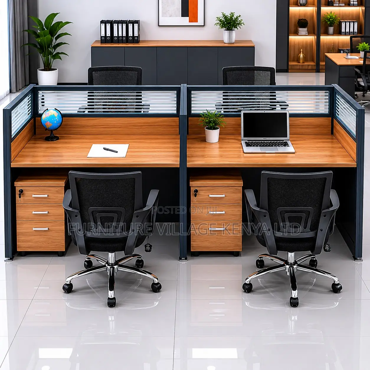 Brown Wooden 4-Seater Imported Workstation