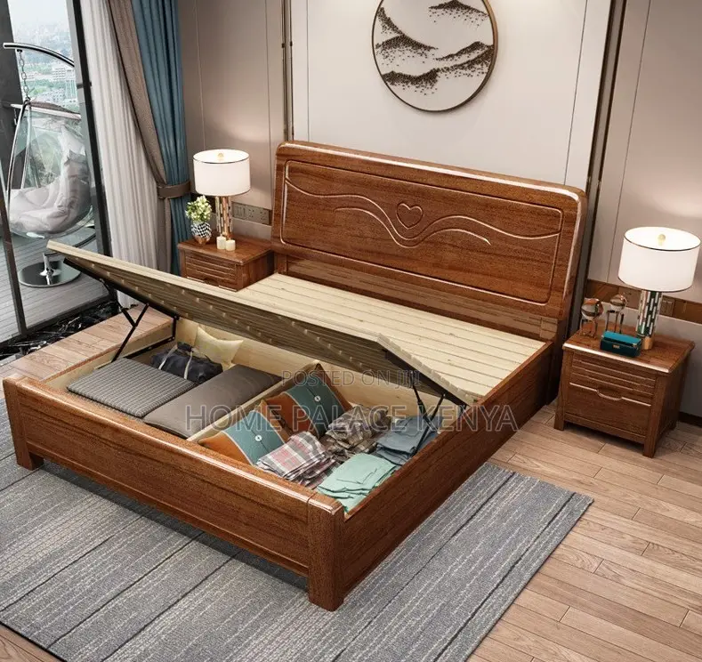 Mahogany Bed: Solid Wood King Size Bed,10inch Matress and 2nightstands