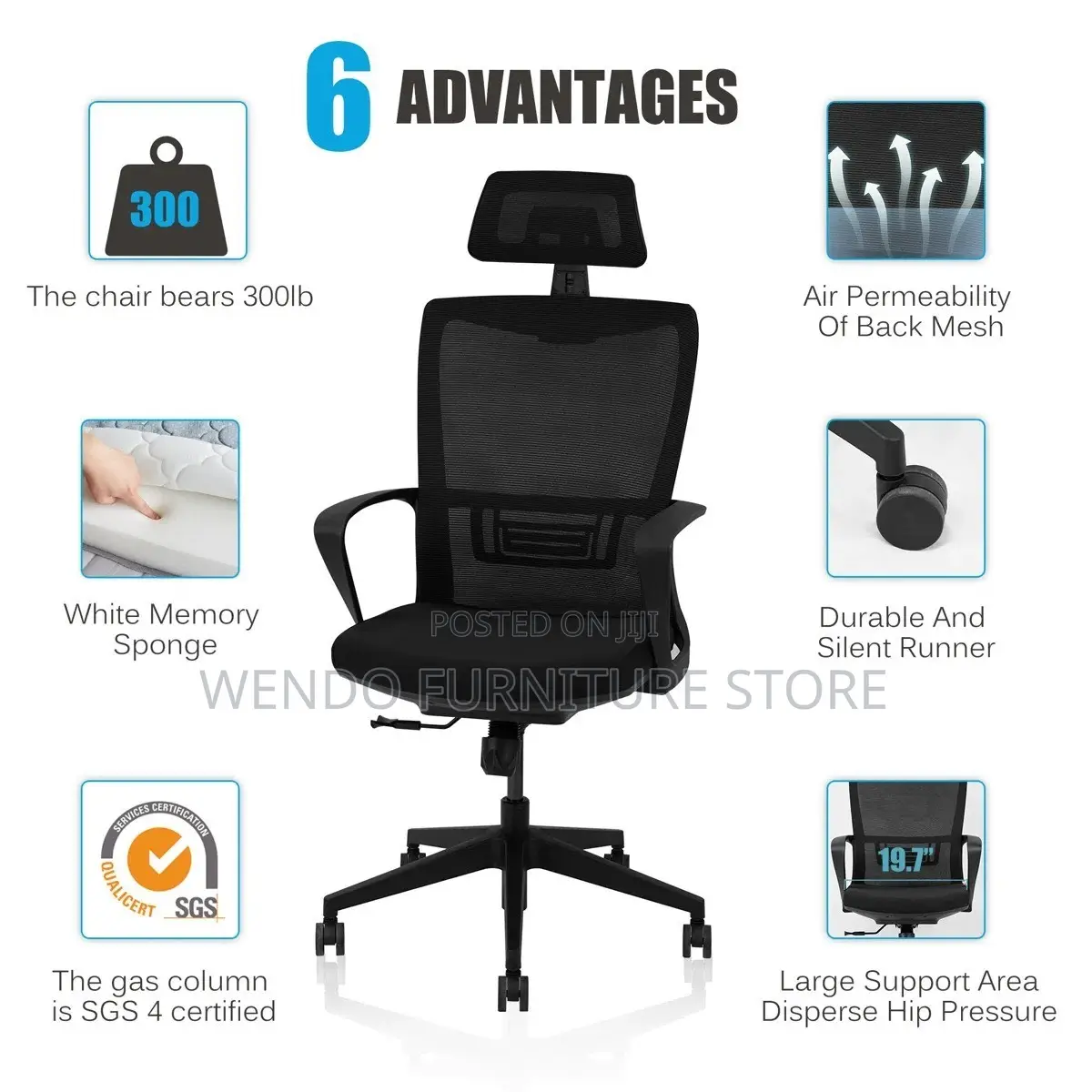 Office Chair : Black High-Back Ergonomic Office Chair