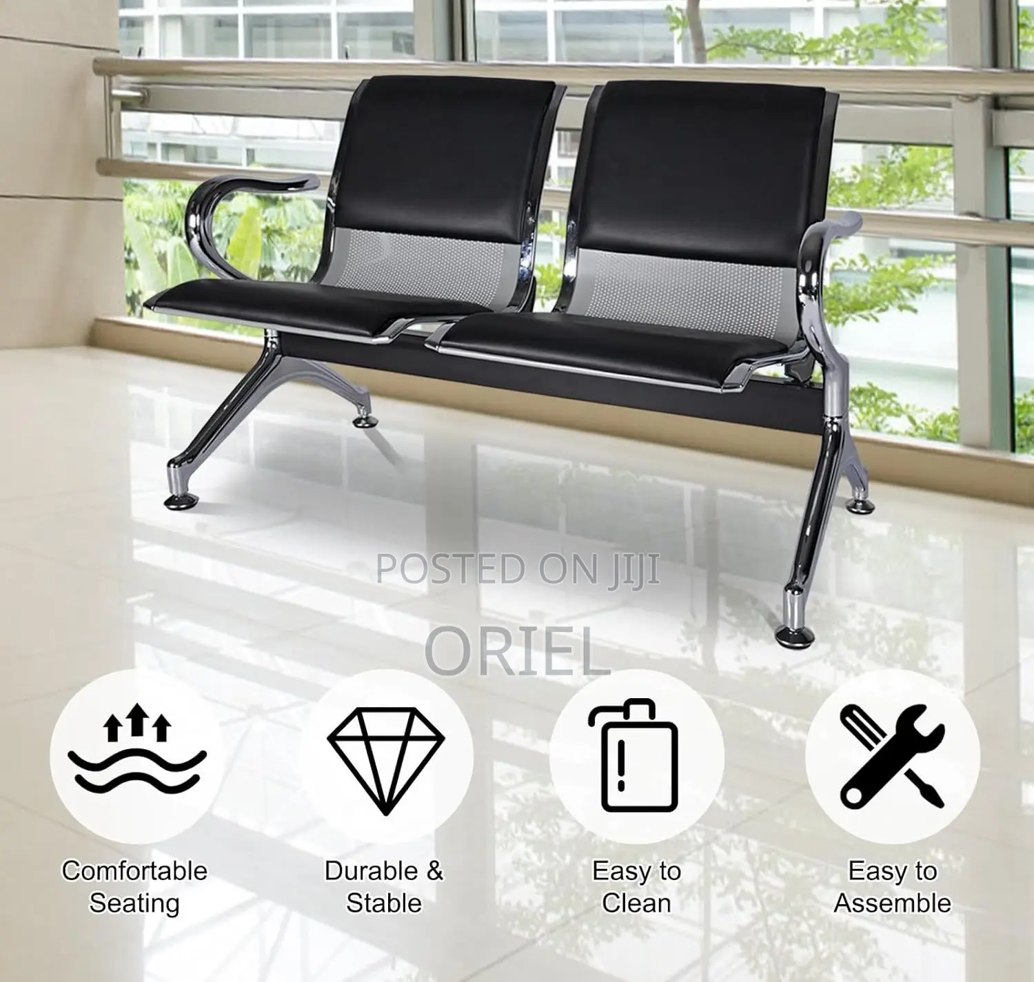 Office Bench : 2-Seater Linked Office Waiting Bench