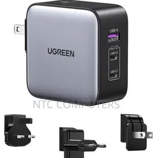 Ugreen 65w 3-Port Gan Fast Charger With Interchangeable Uk/Us/Eu Plugs