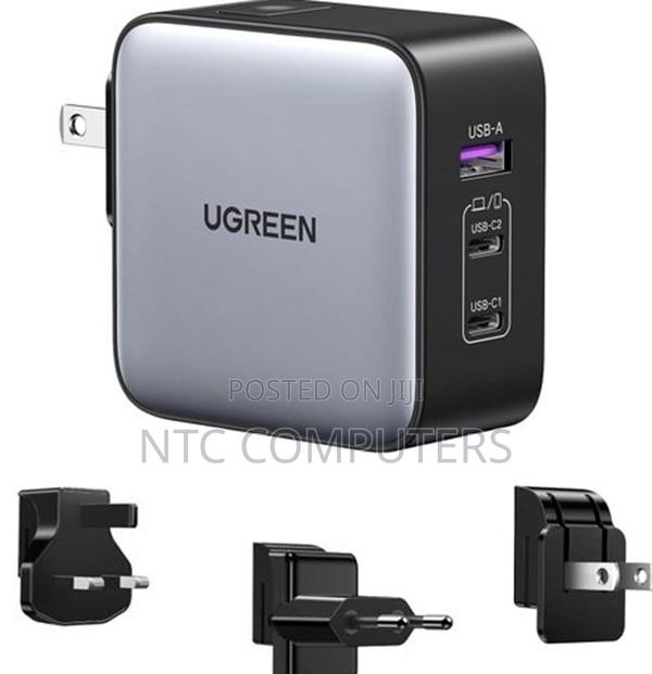 Ugreen 65w 3-Port Gan Fast Charger With Interchangeable Uk/Us/Eu Plugs