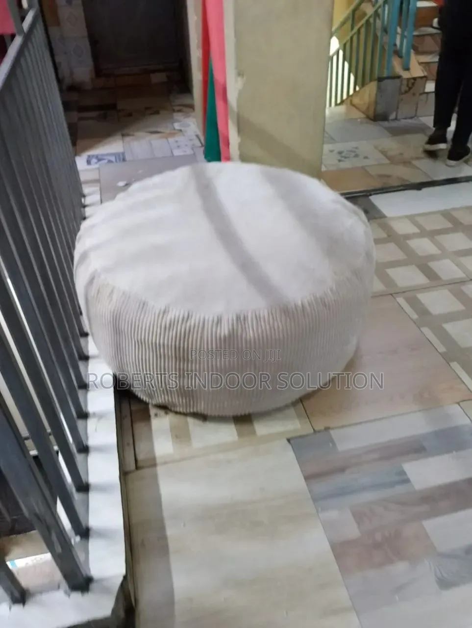 Generic Cream Corduroy Round Pouf Ottoman.