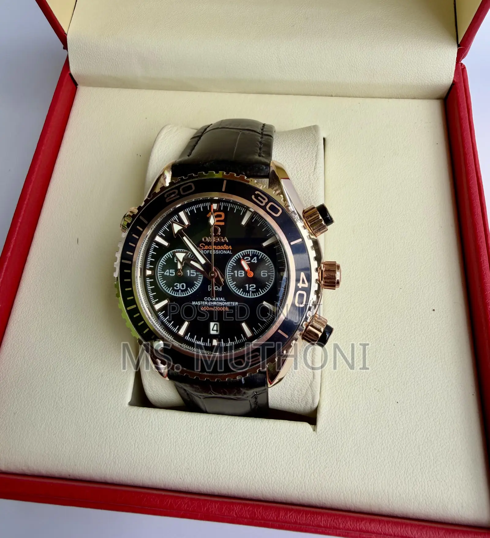 Omega Seamaster Chronograph Watch With Rotating Bezel, Leather Strap
