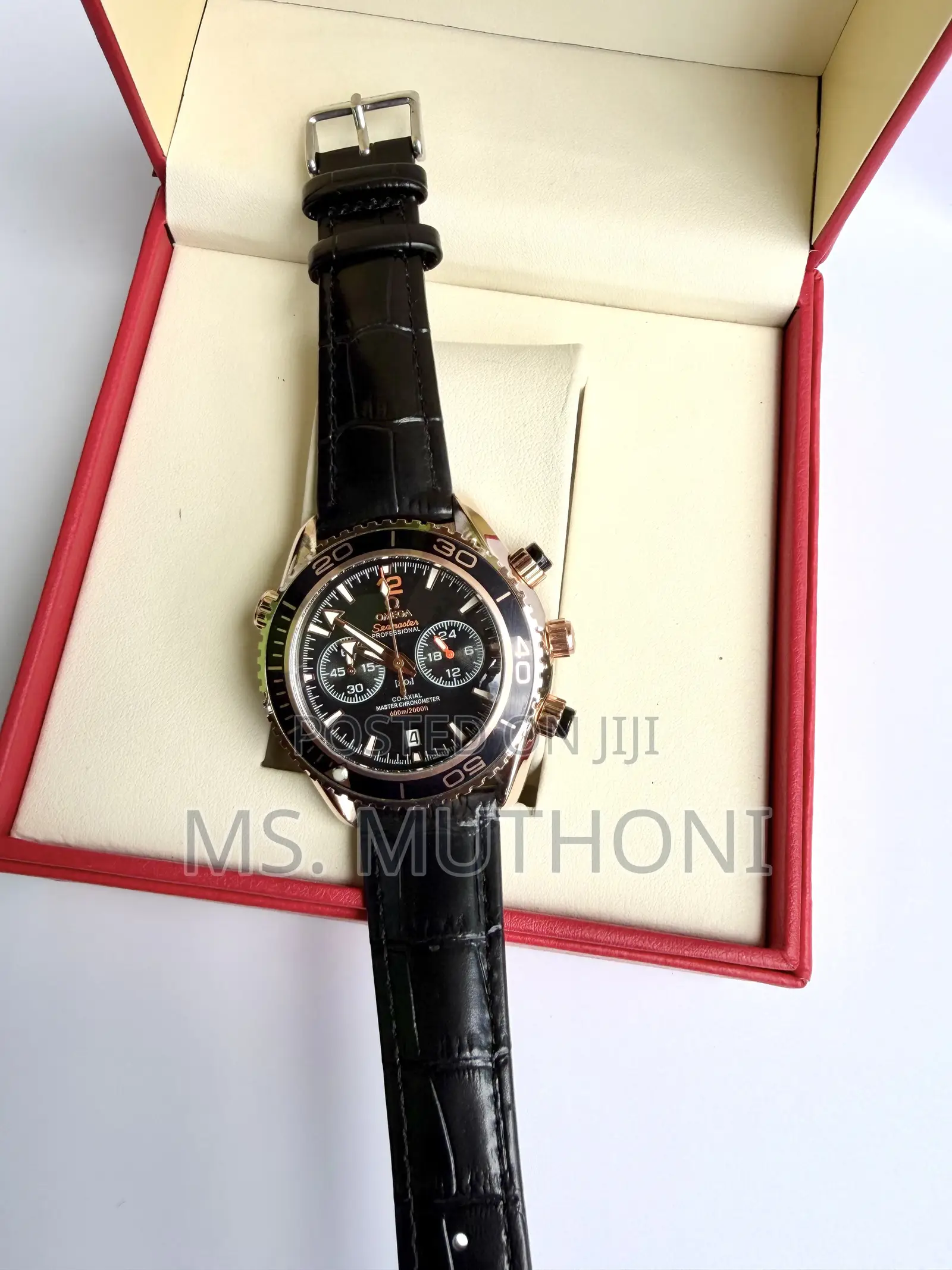 Omega Seamaster Chronograph Watch With Rotating Bezel, Leather Strap
