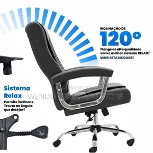 Office Chair :High Executive Office Leather Chair-Chrome Steel Accents