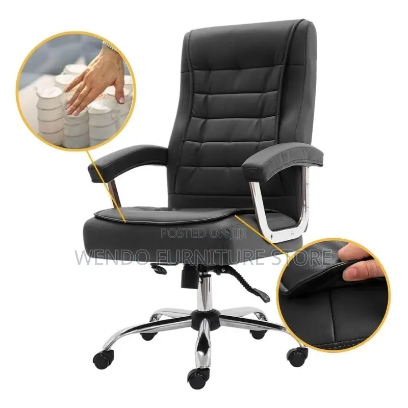 Office Chair :High Executive Office Leather Chair-Chrome Steel Accents