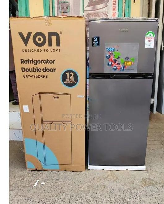 Von VRT-175drhs 175-Liter Double-Door Refrigerator in Silver.