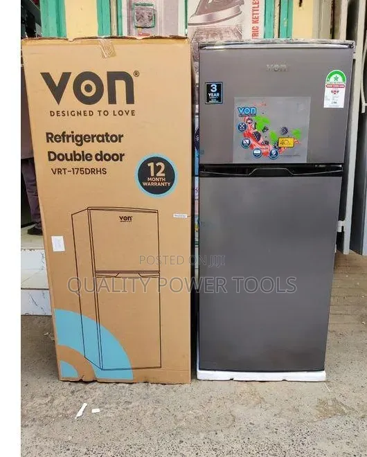 Von VRT-175drhs 175-Liter Double-Door Refrigerator in Silver.