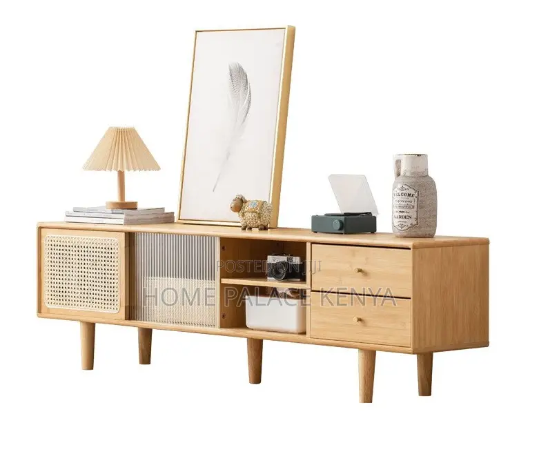 Tv Console: Tv Storage Cabinet With Rattan Bamboo Finish