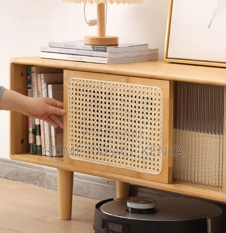 Tv Console: Tv Storage Cabinet With Rattan Bamboo Finish