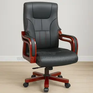 Office Chairs; Leather High Back Seat With Wooden Armrest