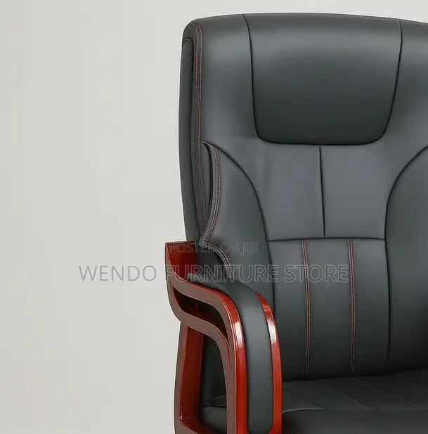 Office Chairs; Leather High Back Seat With Wooden Armrest