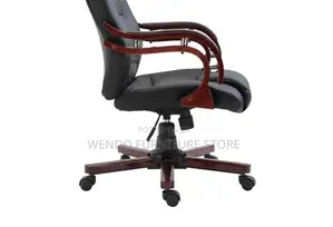 Office Chairs; Leather High Back Seat With Wooden Armrest