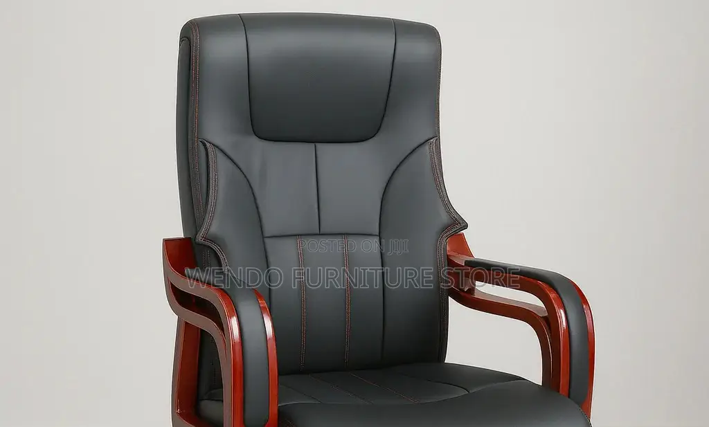 Office Chairs; Leather High Back Seat With Wooden Armrest