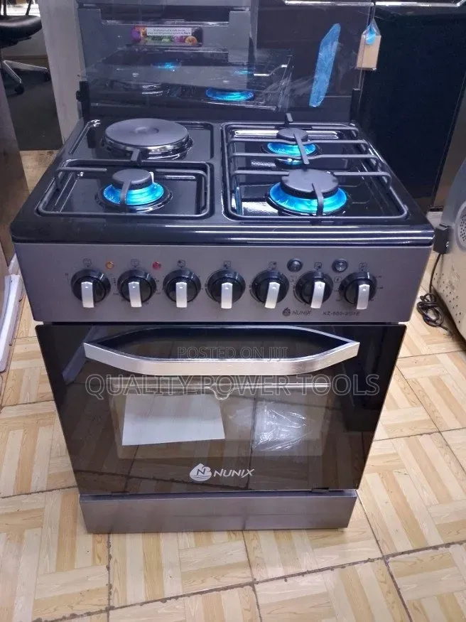 Nunix 60x60cm 3 Gas 1 Electric Cooker With Oven - Silver