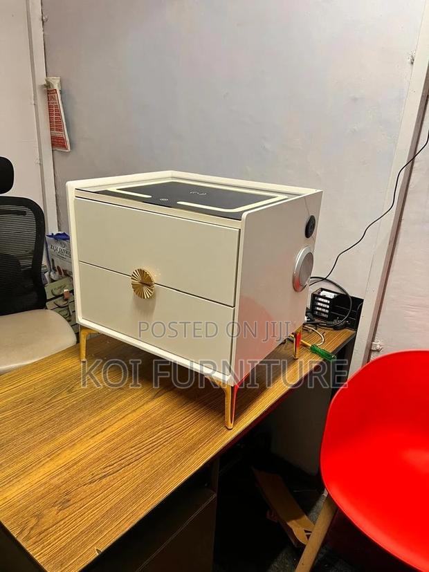 Cabinet: Modern White and Gold Smart Nightstand With Wireless Charging