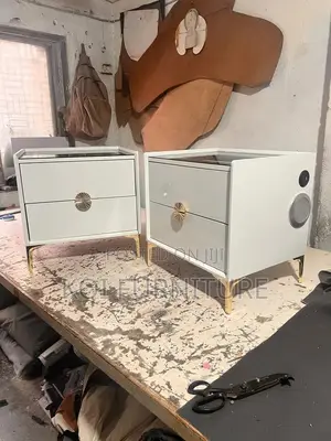 Cabinet: Modern White and Gold Smart Nightstand With Wireless Charging