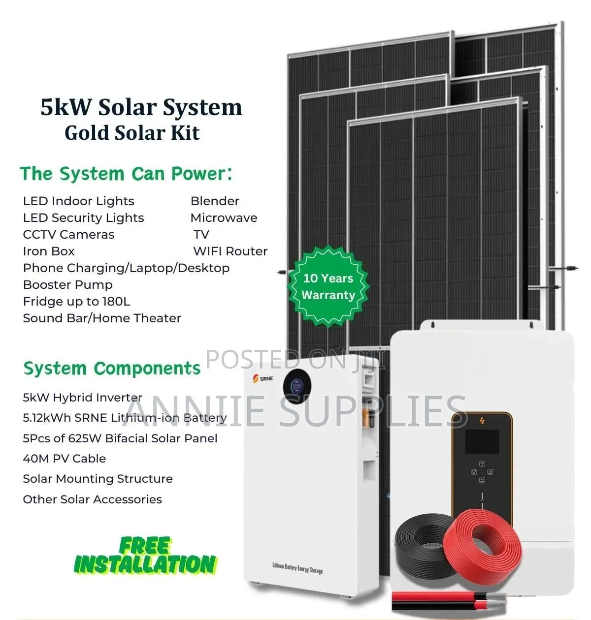 5.12kwh Lithium Battery+5.5kva Solar Gold Package